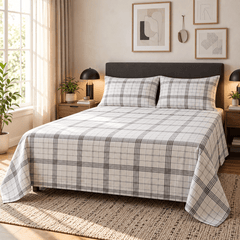 Grey & White Check Kids Double Bed Sheet with 2 Pillow Cases - The Idea