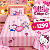 Hello Kitty Pink Stripes Kids Single Bed Sheet with Pillow Case - The Idea