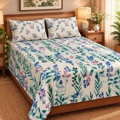 Herb Garden Sprig Printed Cotton Double Bed Sheet with 2 Pillow Cases - The Idea