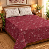 Heritage Patchwork Tan Printed Cotton Double Bed Sheet with 2 Pillow Cases - The Idea