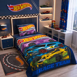 Hot Wheels Race Team kids single bed sheet with pillow case by Haris Collection