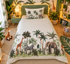 Jungle Safari Kids Single Bed Sheet with Pillow Case