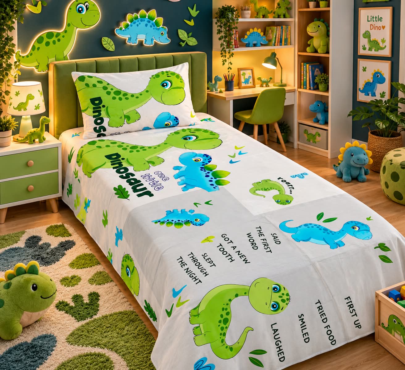 Little Dinosaur Kids Single Bed Sheet with Pillow Case - The Idea