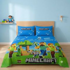 Minecraft Adventure Kids Double Bed Sheet with 2 Pillow Cases