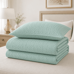 Mint Green 3 PCS Quilted Bed Spread Set - The Idea