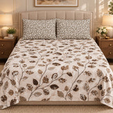 Mocha Leaf Marble Printed Cotton Double Bed Sheet with 2 Pillow Cases - The Idea