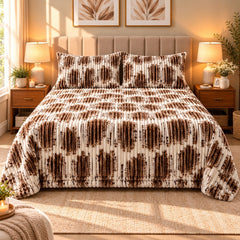 Mocha Pebble Fleece Double Bed Sheet with 2 Pillow Cases - 90 x 95 Inches - The Idea