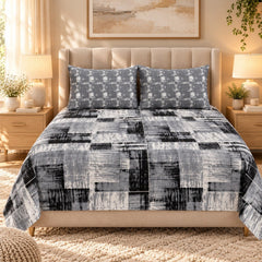 Monochrome Abstract Printed Cotton Double Bed Sheet with 2 Pillow Cases - The Idea