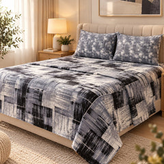 Monochrome Abstract Printed Cotton Double Bed Sheet with 2 Pillow Cases - The Idea