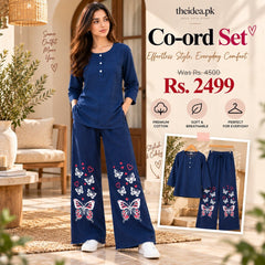 Navy Blue Top & Navy Butterfly Trouser Co-ord Set - The Idea