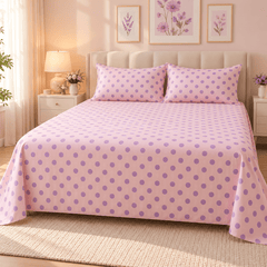 Pink Polka Dot Kids Double Bed Sheet with 2 Pillow Cases - The Idea