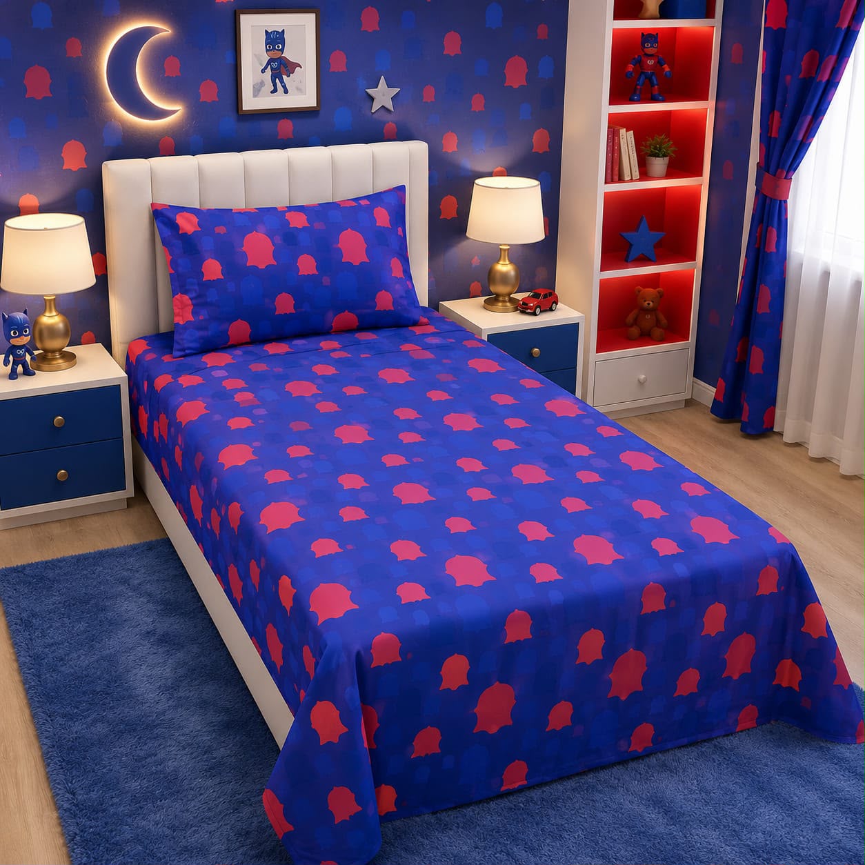 PJ Masks kids single bed sheet with pillow case by Haris Collection