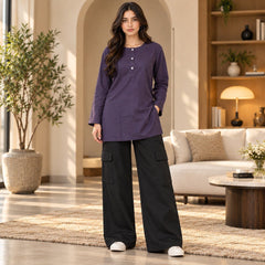 Plum Top & Black Cargo Trouser Co-ord Set - The Idea