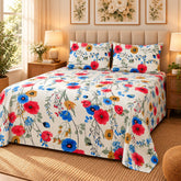 Poppy Fiesta Printed Cotton Double Bed Sheet with 2 Pillow Cases - The Idea
