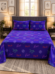 Purple Graffiti Names Kids Double Bed Sheet with 2 Pillow Cases - The Idea
