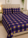 Purple Check Kids Double Bed Sheet with 2 Pillow Cases