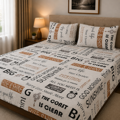 Rise & Shine Typography Kids Double Bed Sheet with 2 Pillow Cases