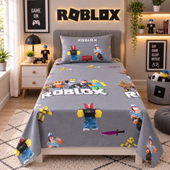 Roblox Grey Heroes Kids Single Bed Sheet with Pillow Case