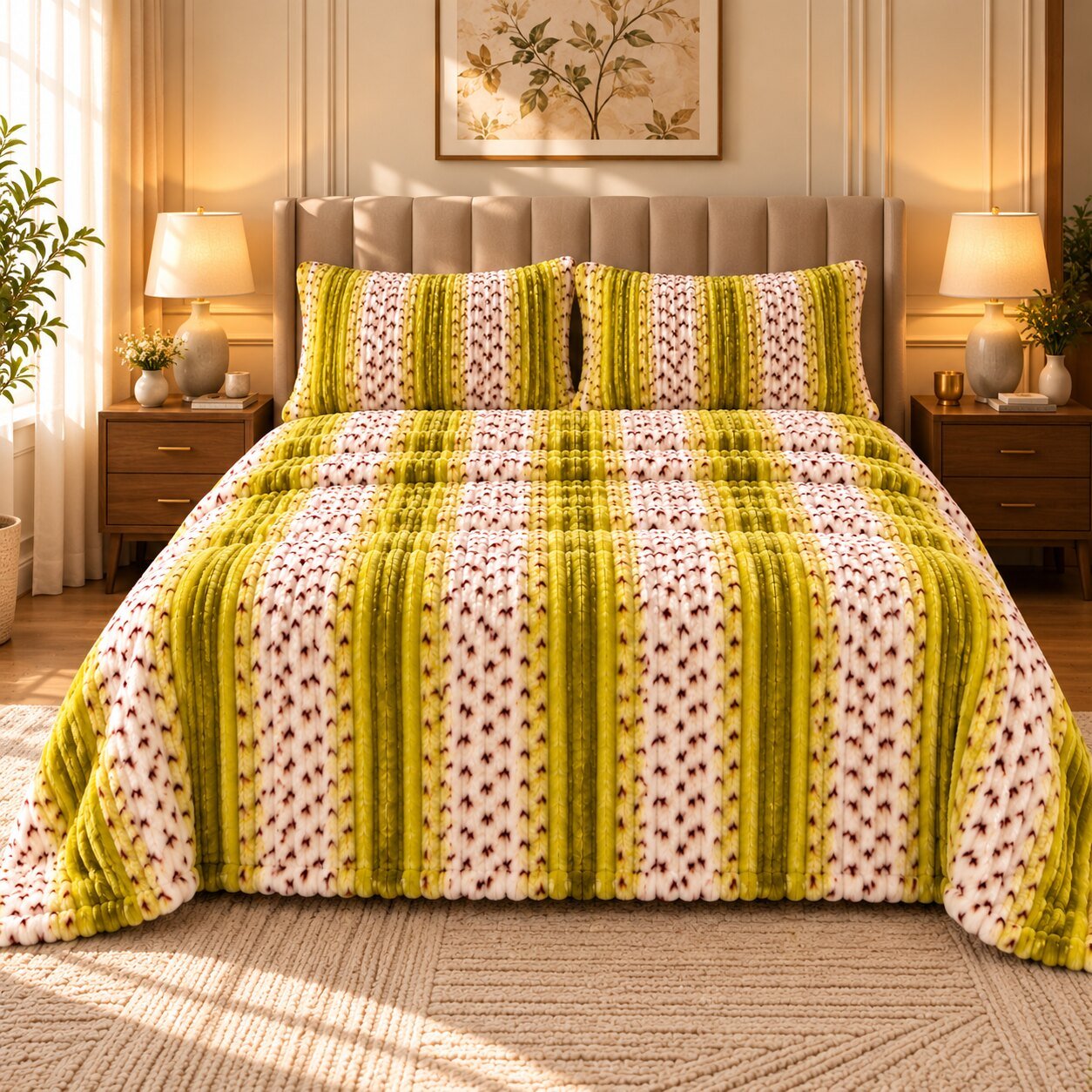 Rosewood Checkerboard Fleece Double Bed Sheet with 2 Pillow Cases - 90 x 95 Inches - The Idea