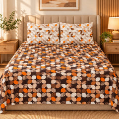 Rust Geo Blocks Printed Cotton Double Bed Sheet with 2 Pillow Cases - The Idea