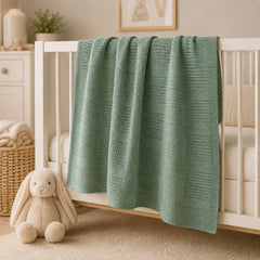 Sage Green Basketweave Cotton Cellular Baby Blanket – Breathable Newborn Blanket - The Idea