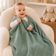 Sage Green Basketweave Cotton Cellular Baby Blanket – Breathable Newborn Blanket - The Idea