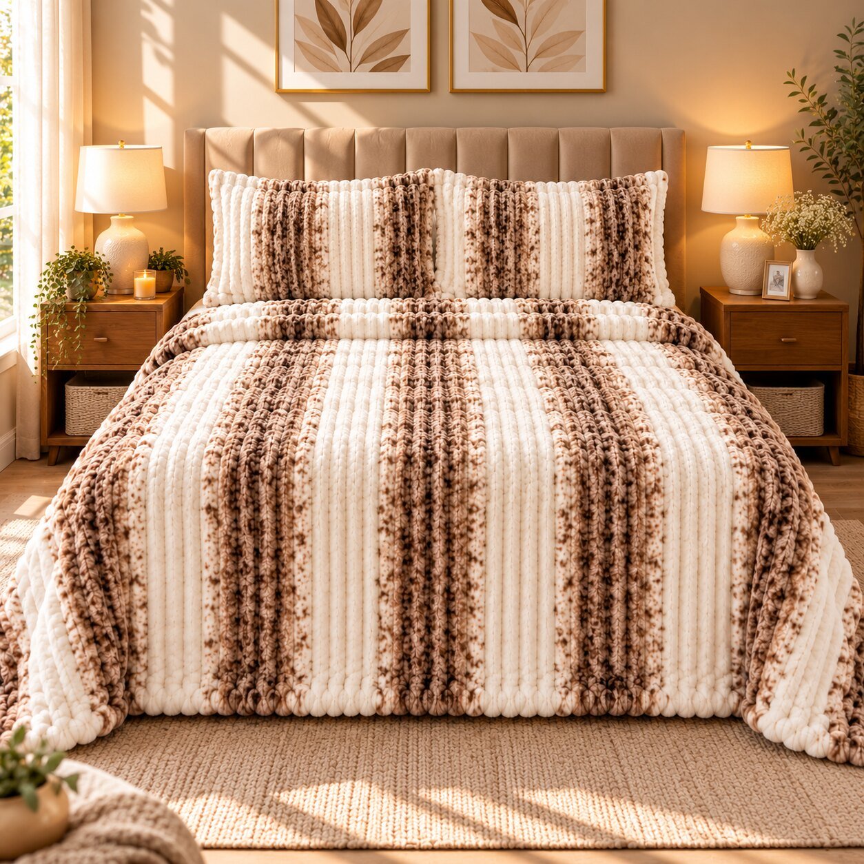 Slate Grey Stripe Fleece Double Bed Sheet with 2 Pillow Cases - 90 x 95 Inches - The Idea