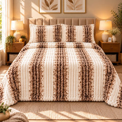 Slate Grey Stripe Fleece Double Bed Sheet with 2 Pillow Cases - 90 x 95 Inches - The Idea