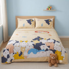 Sleepy Cats Kids Double Bed Sheet with 2 Pillow Cases