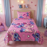 Stitch & Angel Love Pink Kids Single Bed Sheet with Pillow Case - The Idea