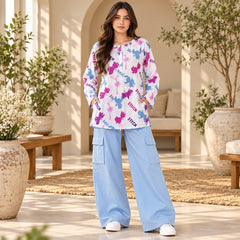 Stitch Printed Top & Sky Blue Cargo Trouser Co-ord Set - The Idea