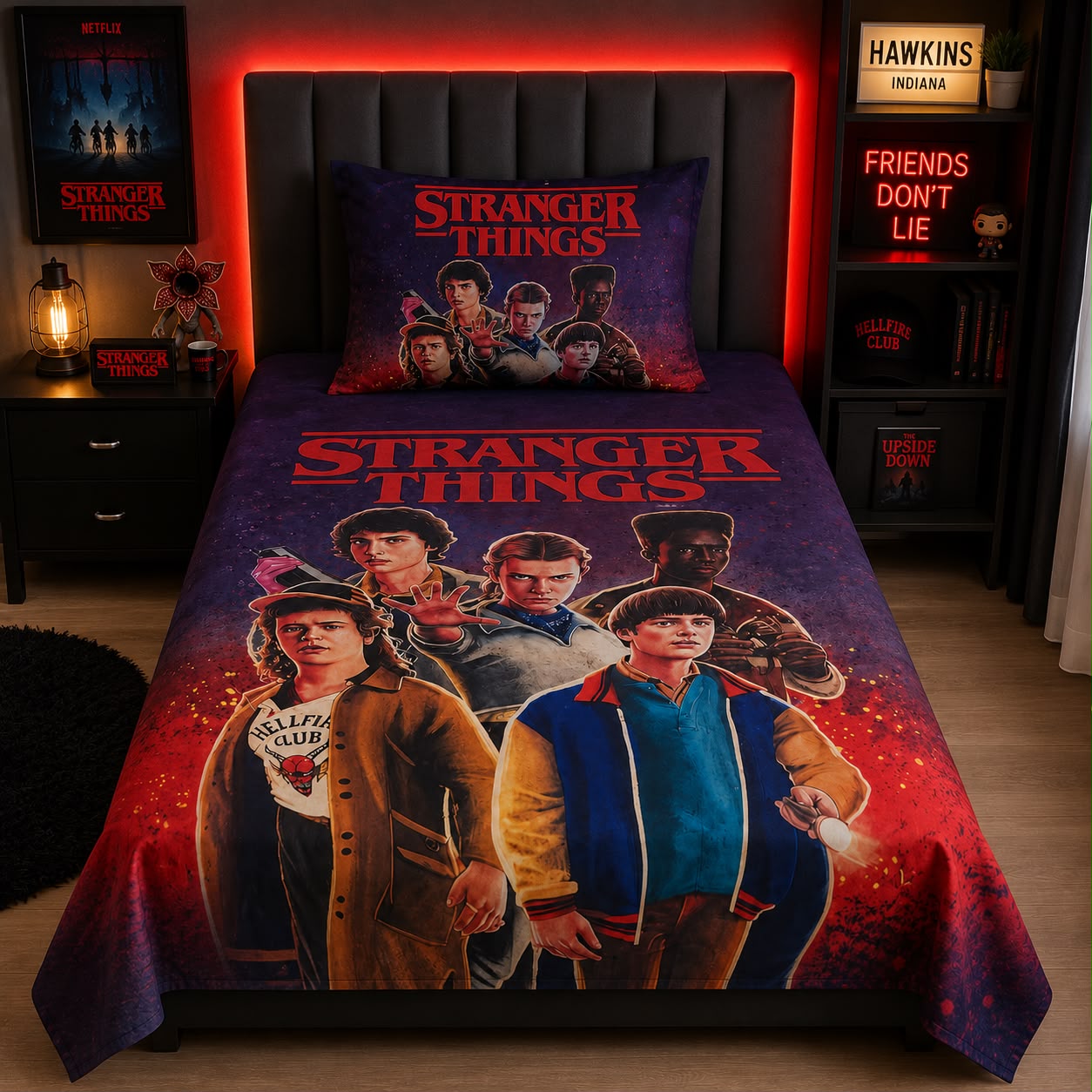Stranger Things single bed sheet with pillow case by Haris Collection
