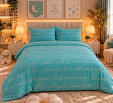 Turquoise Script Kids Double Bed Sheet with 2 Pillow Cases - The Idea