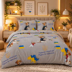 Ukraine Patriotic Dogs Kids Double Bed Sheet with 2 Pillow Cases - The Idea