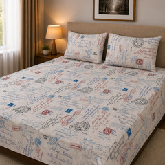 Vintage Post Stamps Kids Double Bed Sheet with 2 Pillow Cases