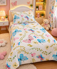 Watercolour Butterfly Garden Kids Single Bed Sheet with Pillow Case - The Idea