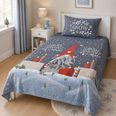 Winter gnome snow kids single bedsheet 60x90 inches