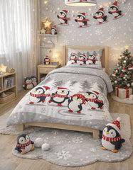 Christmas Penguins Single Bed Sheet with Pillow Case