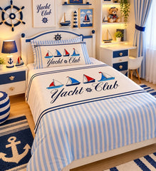 Yacht Club Sailboats Kids Single Bed Sheet with Pillow Case - The Idea