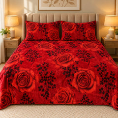 Scarlet Rose Vine Fleece Double Bed Sheet with 2 Pillow Cases - 90 x 95 Inches - The Idea