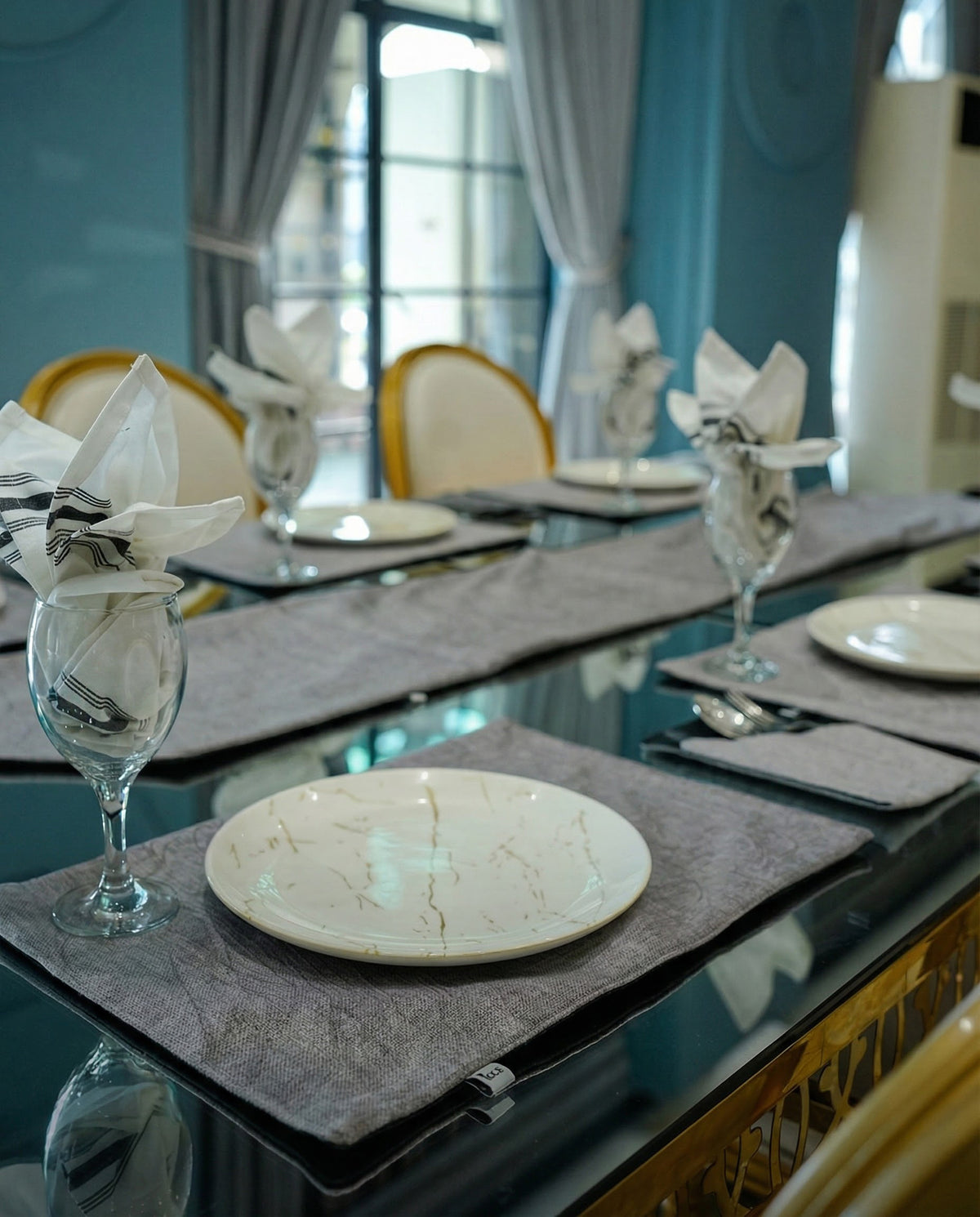 Charcoal Velvet Dining Set – Table Runner, 6 Placemats & 6 Spoon Covers