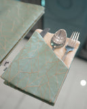 Mint Green Geometric Jacquard Dining Set – Table Runner, 6 Placemats & 6 Spoon Covers