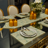 Sage Green Floral Jacquard Dining Set – Table Runner, 6 Placemats & 6 Spoon Covers