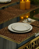 Burgundy Gold Starburst Jacquard Dining Set – Table Runner, 6 Placemats & 6 Spoon Covers