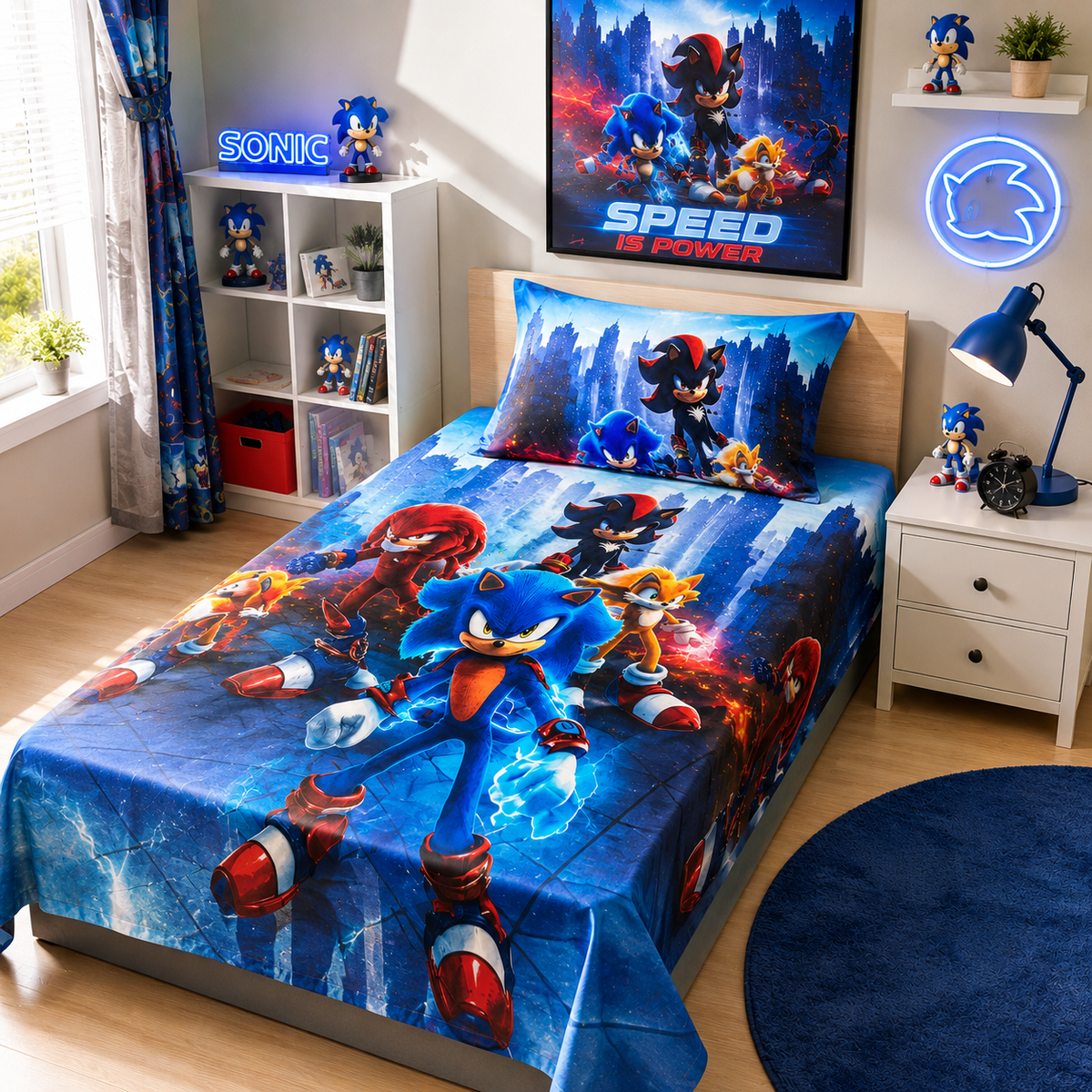 Sonic Speed Squad Kids Single Bed Sheet with Pillow Case