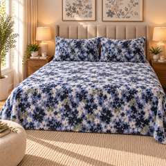 Denim Sage Sherpa Double Bed Sheet with 2 Pillow Cases