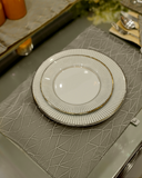 Grey Silver Geometric Jacquard Dining Set – Table Runner, 6 Placemats & 6 Spoon Covers