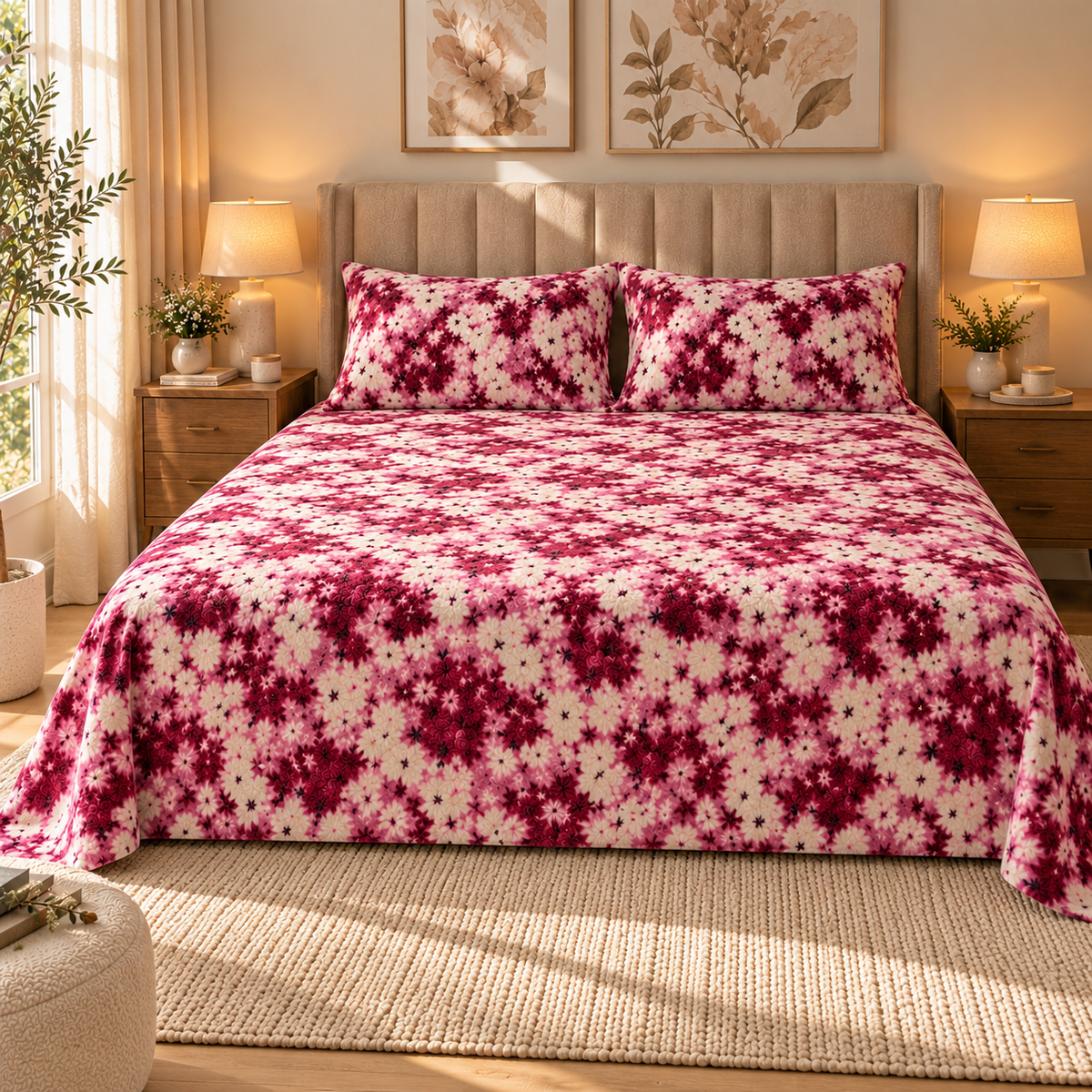 Fuchsia Tie-Dye Sherpa Double Bed Sheet with 2 Pillow Cases