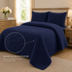 Navy Blue 3 PCS Quilted Bed Spread Set