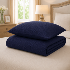 Navy Blue 3 PCS Quilted Bed Spread Set
